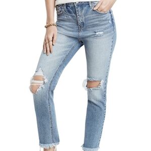KanCan Maurices Hi Rise Destroyed Stretch Light Wash Raw Ankle Crop Jeans 28